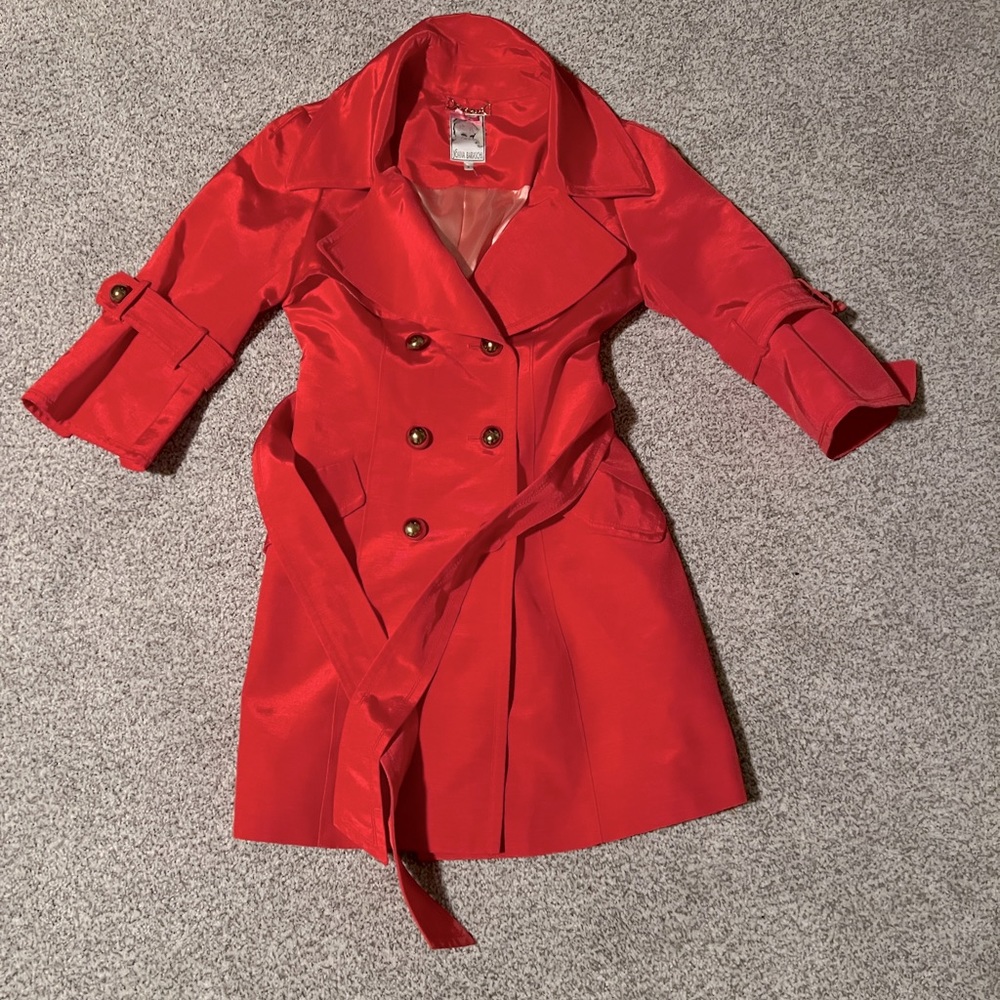 YOANA BARASCHI coral midi trench coat, size 6